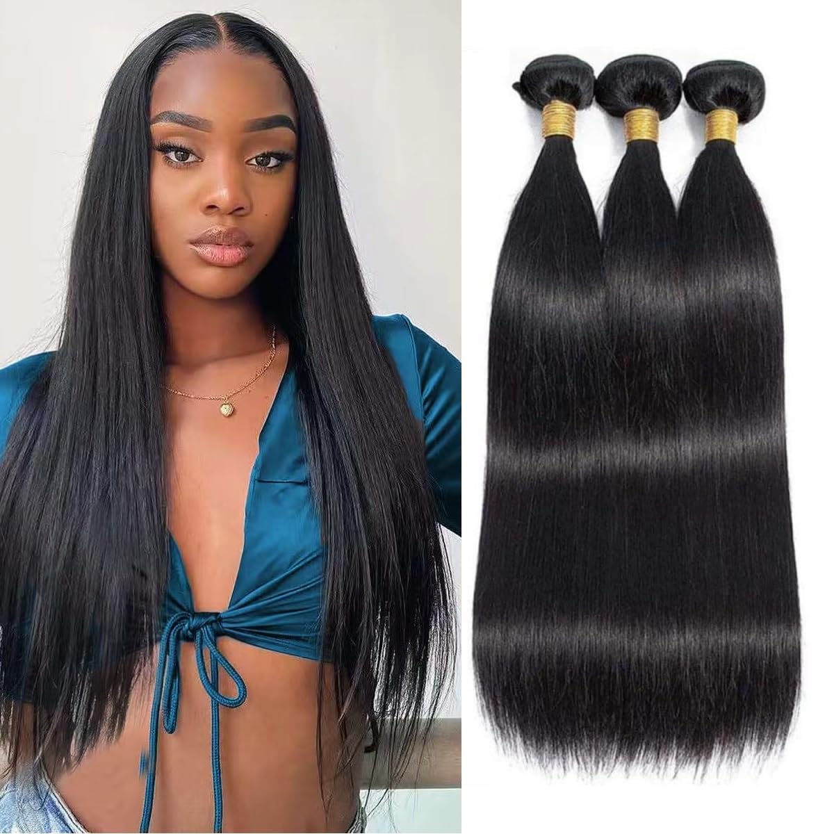 TNICE straight bundles 16-inch pack showing smooth texture for versatile styling.