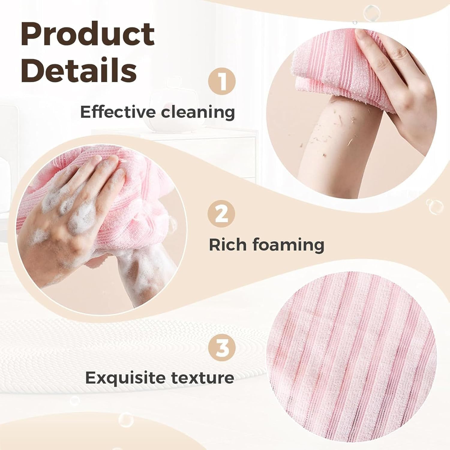 Toalla exfoliante para rostro y cuerpo, uso dos en uno, rosa