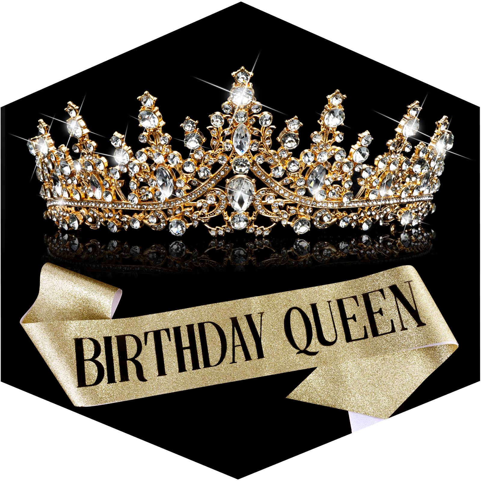 TOBATOBA cinta de reina dorada para cumpleaños, brillo duradero.