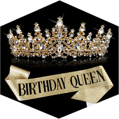 TOBATOBA cinta de reina dorada para cumpleaños, brillo duradero.