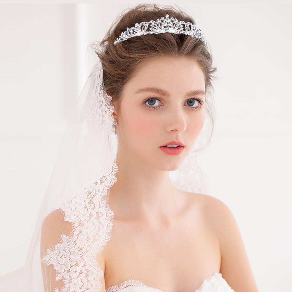 TOBATOBA tiara boda brillos plata, perfecta para novias y fiestas.
