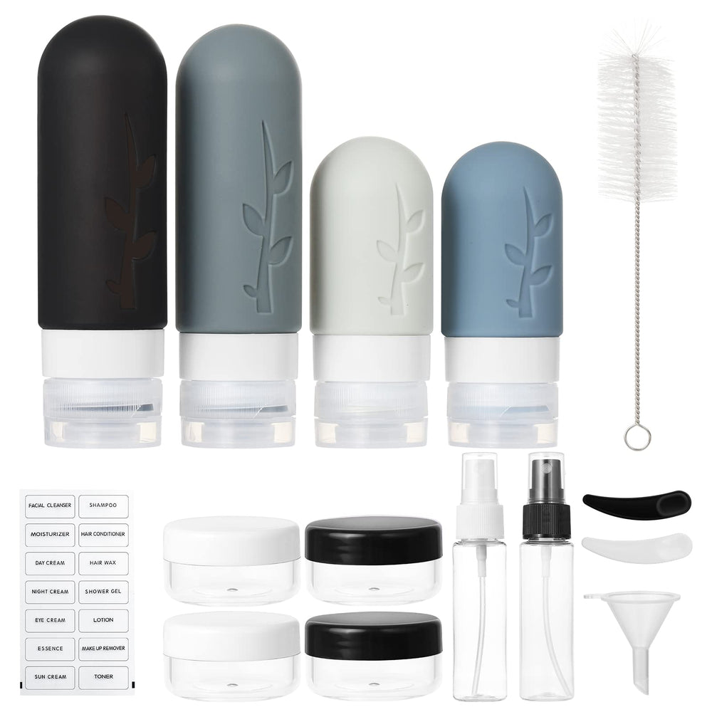 Tocelffe 3 oz silicone bottles with leak-proof, flip-top lids.