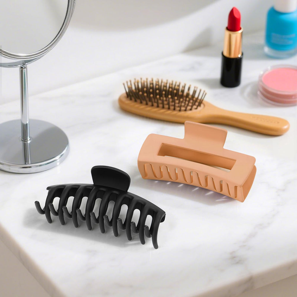 Ganchos TOCESS grandes para cabello neutro negro mate, agarre estable incluso mojados.