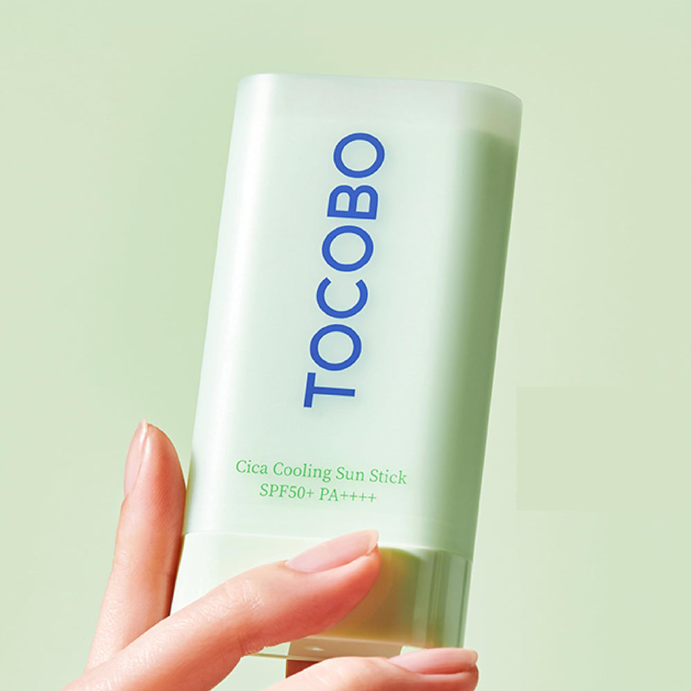 TOCOBO Cica Cooling Sun Stick, protección SPF50+ PA++++ en exteriores.