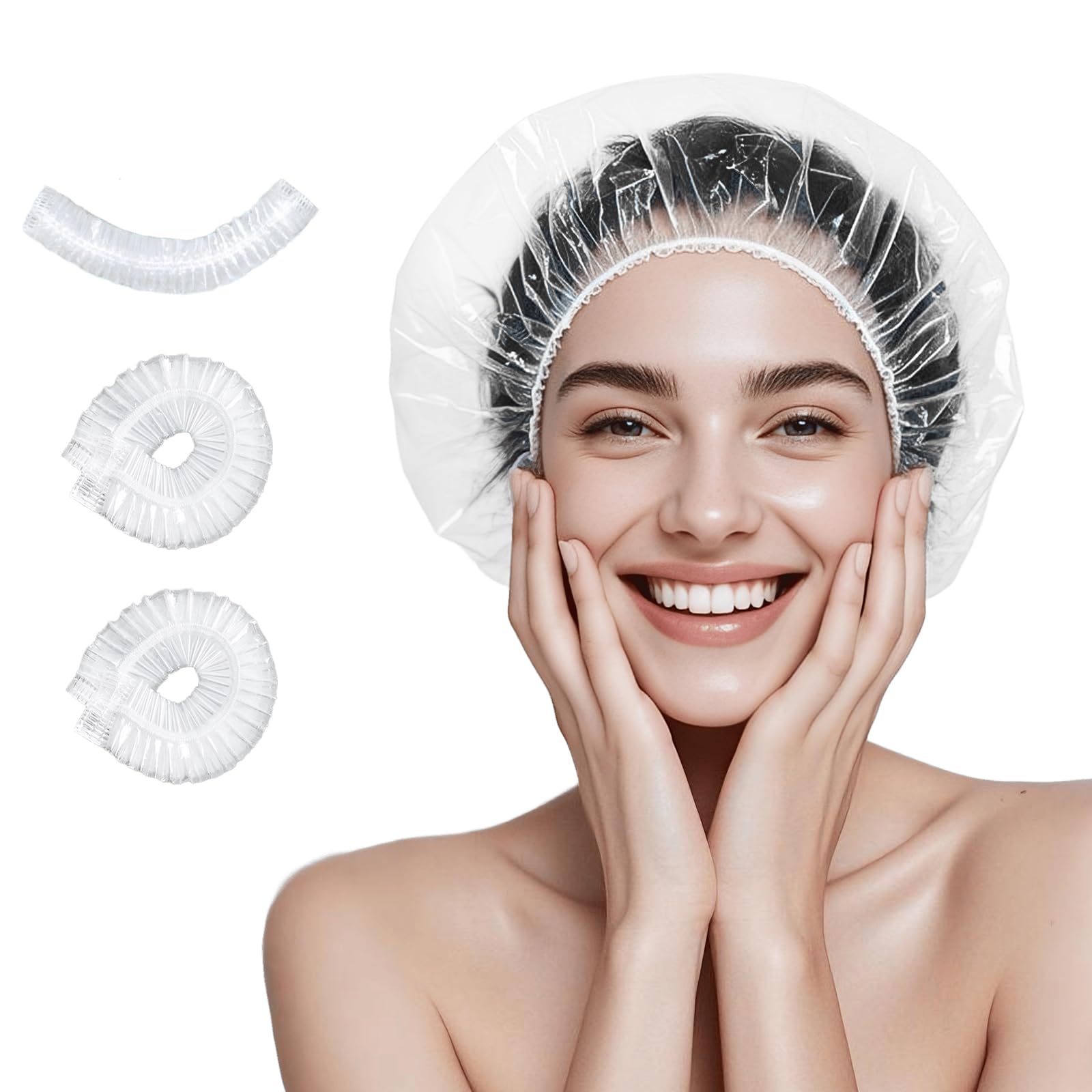 TodHeei disposable shower cap 100pcs pack keeps hair dry during travel.