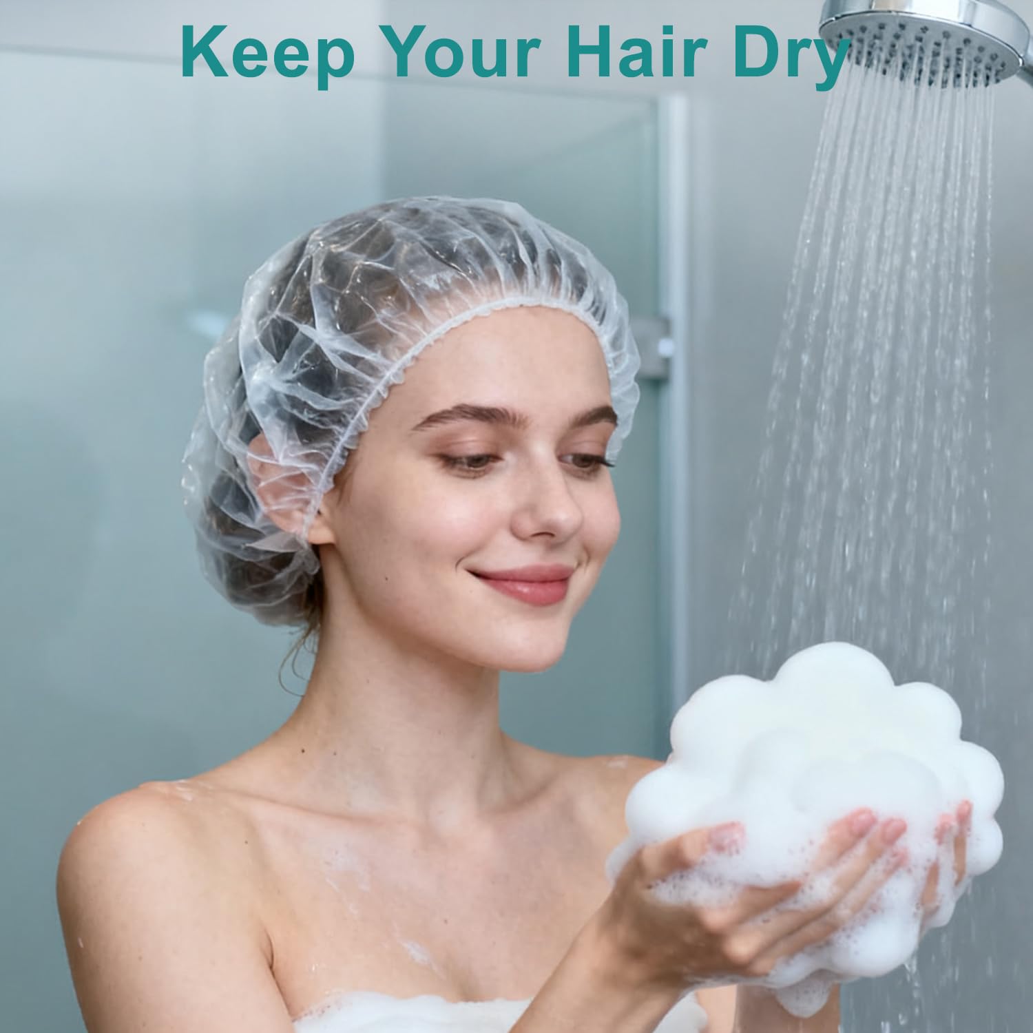 TodHeei large-size shower cap up to 18-inch fits many hairstyles.
