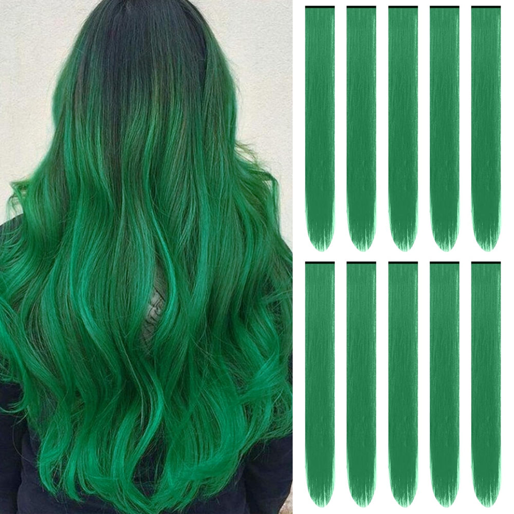 TOFAFA 22 inch dark green clip-in extensions for bold everyday looks
