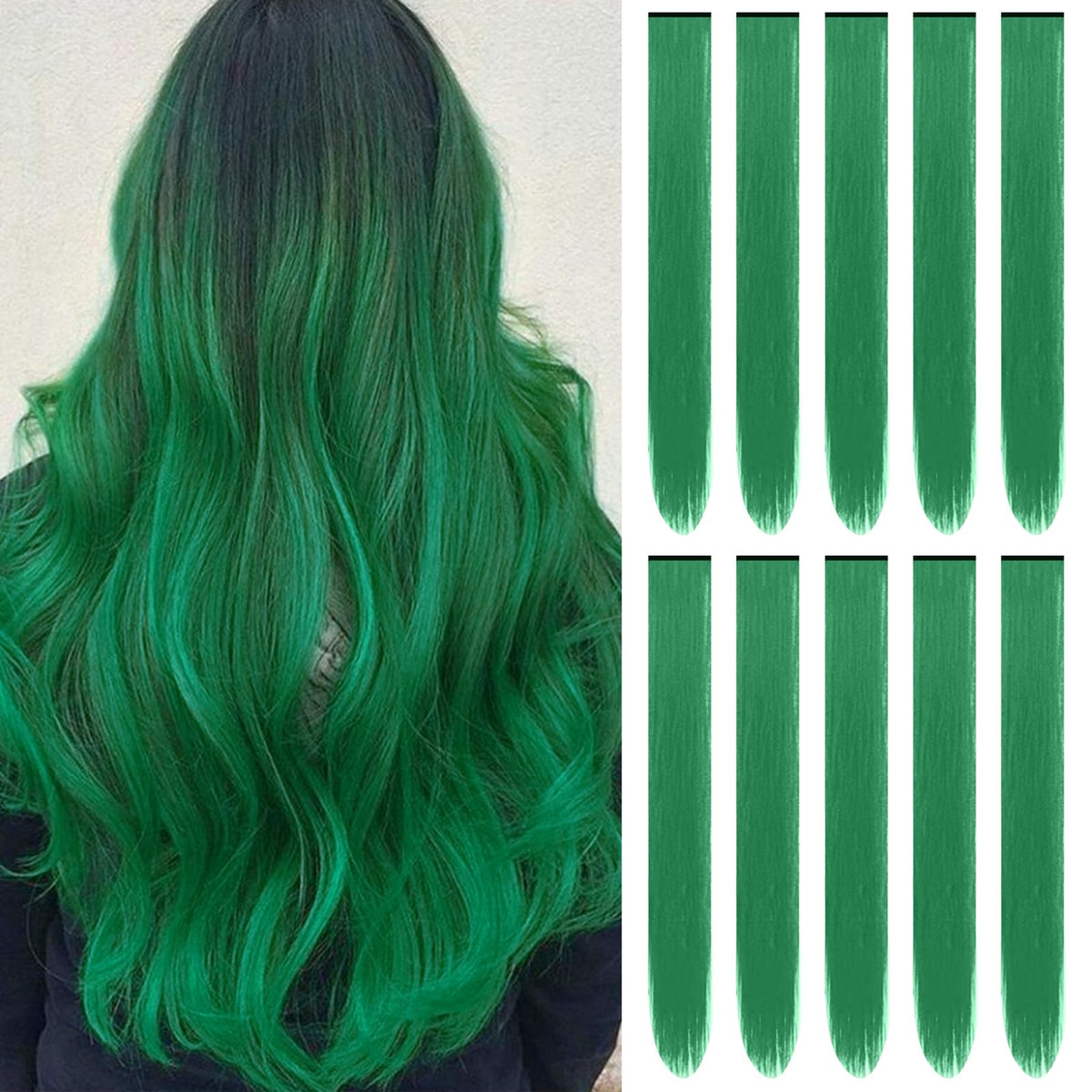 TOFAFA 22 inch dark green clip-in extensions for bold everyday looks