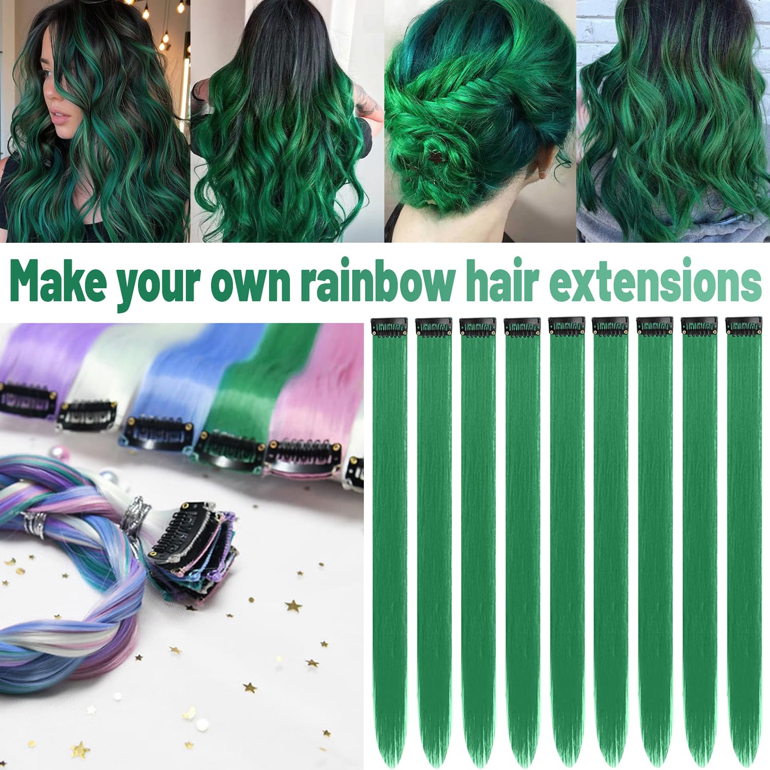 TOFAFA st patricks day clip-in extensions add festive color