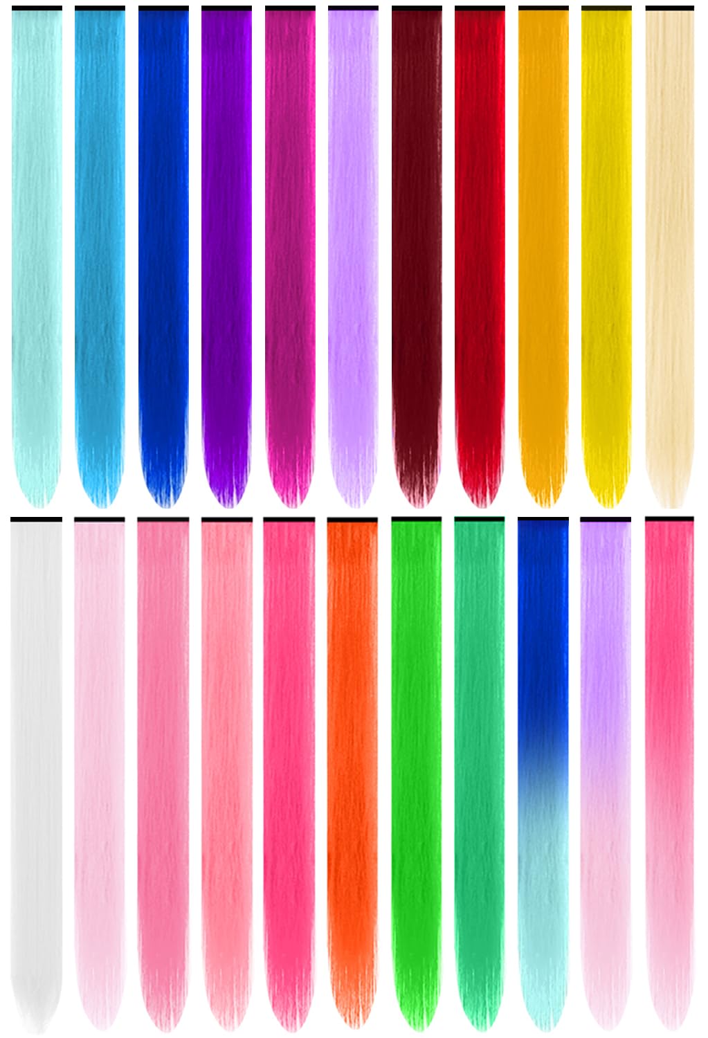 TOFAFA 22pc colored clip-in hair extensions in rainbow tones for quick style changes
