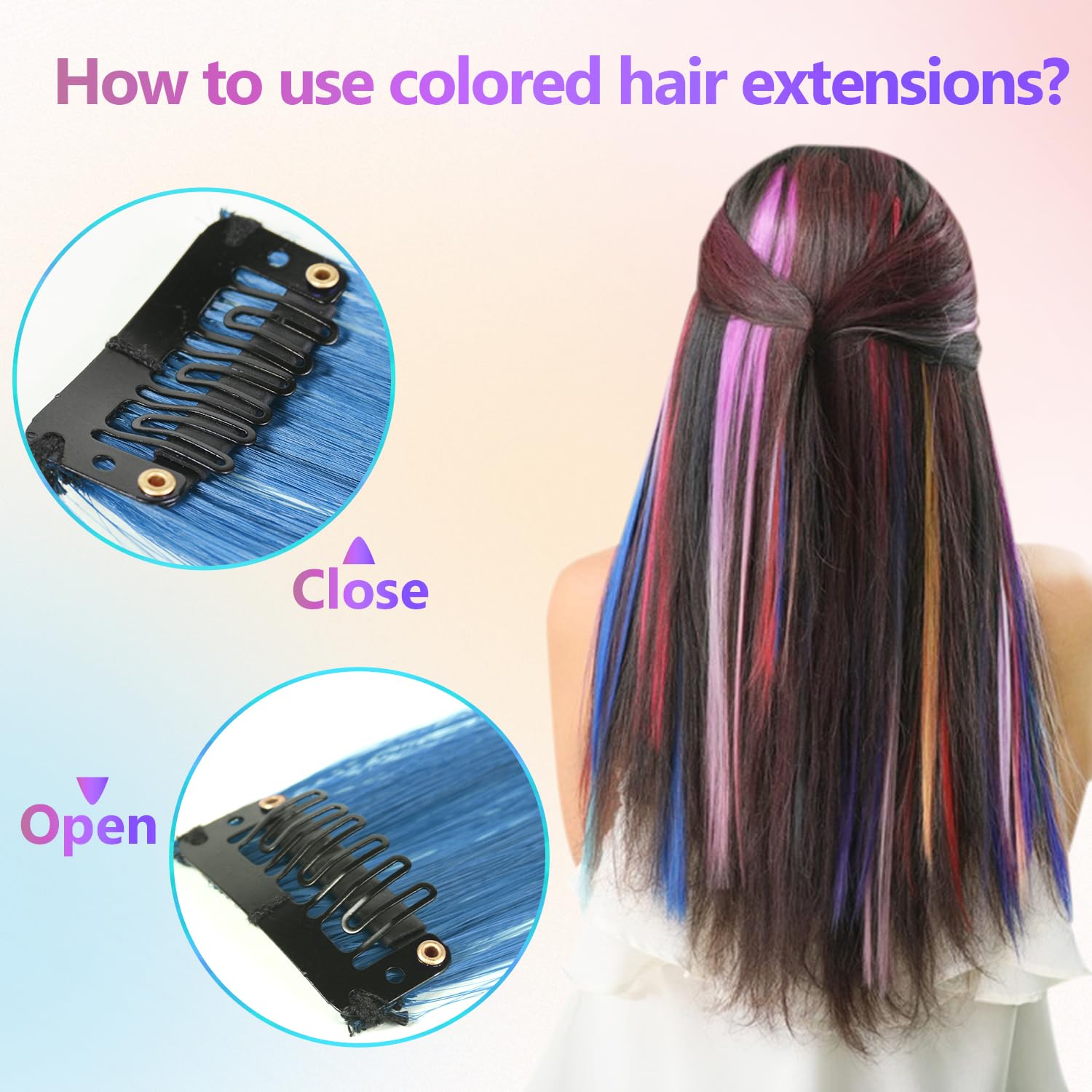 TOFAFA colorful 22-inch extensions trimmed to blend with natural hair length