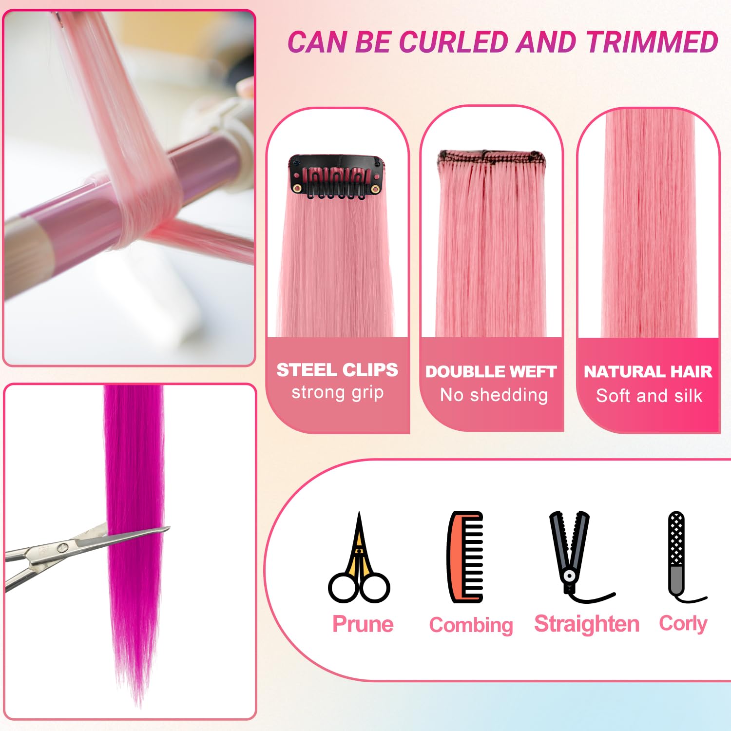 TOFAFA heat-resistant synthetic hair extensions ready for straightening or curling