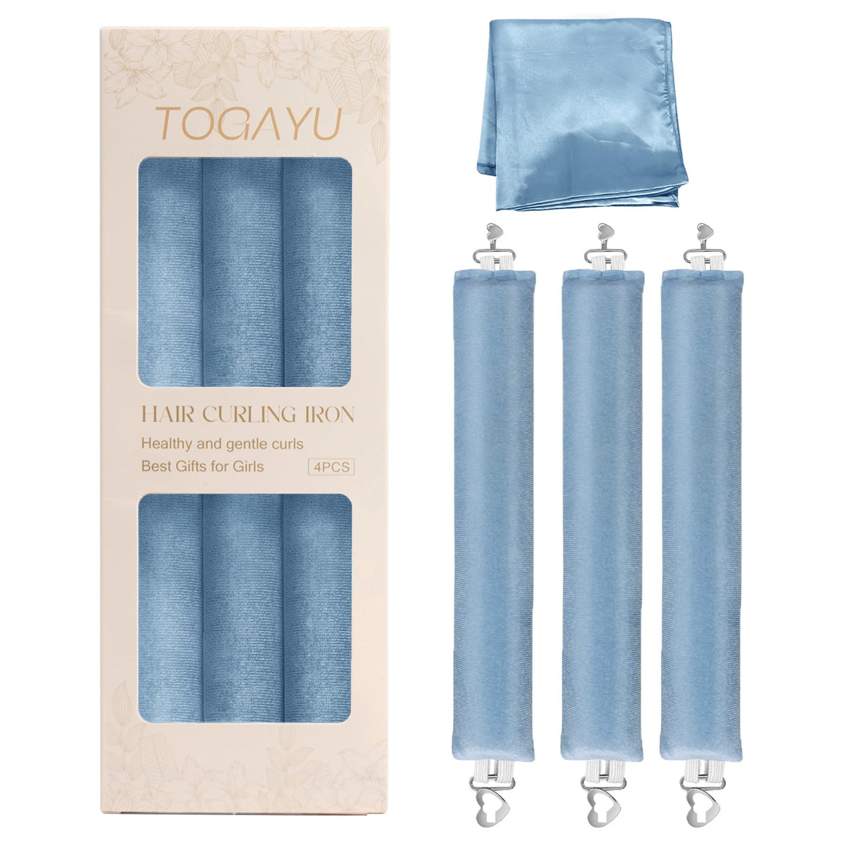 Togayu heatless curls overnight set with three jumbo velvet curlers for overnight waves.