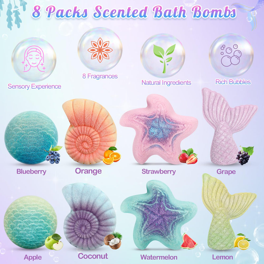 Toidgy Mermaid bath bombs with eight scents for a vivid, engaging bath.