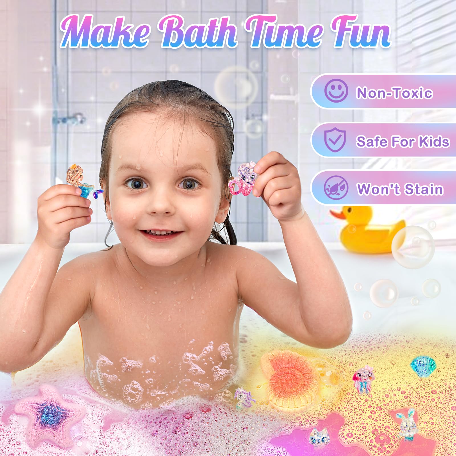 Toidgy Mermaid bath bombs in gift packaging ideal for birthdays or holidays.