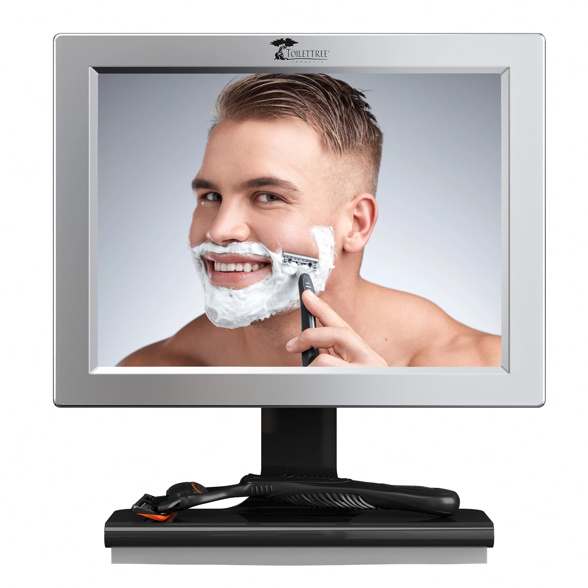 ToiletTree fogless mirror angle adjustment for precise grooming.