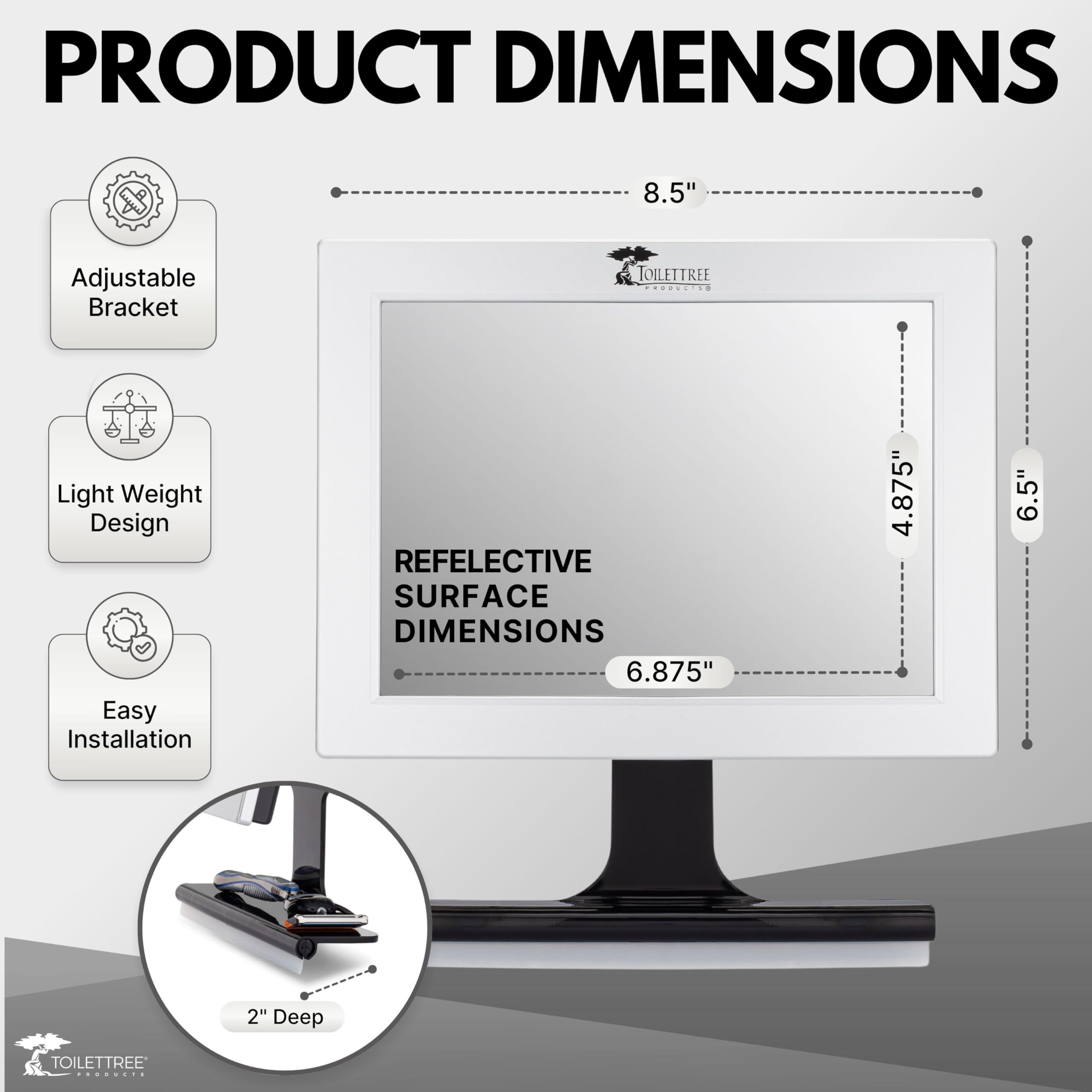 ToiletTree fogless mirror with a durable shower mount.