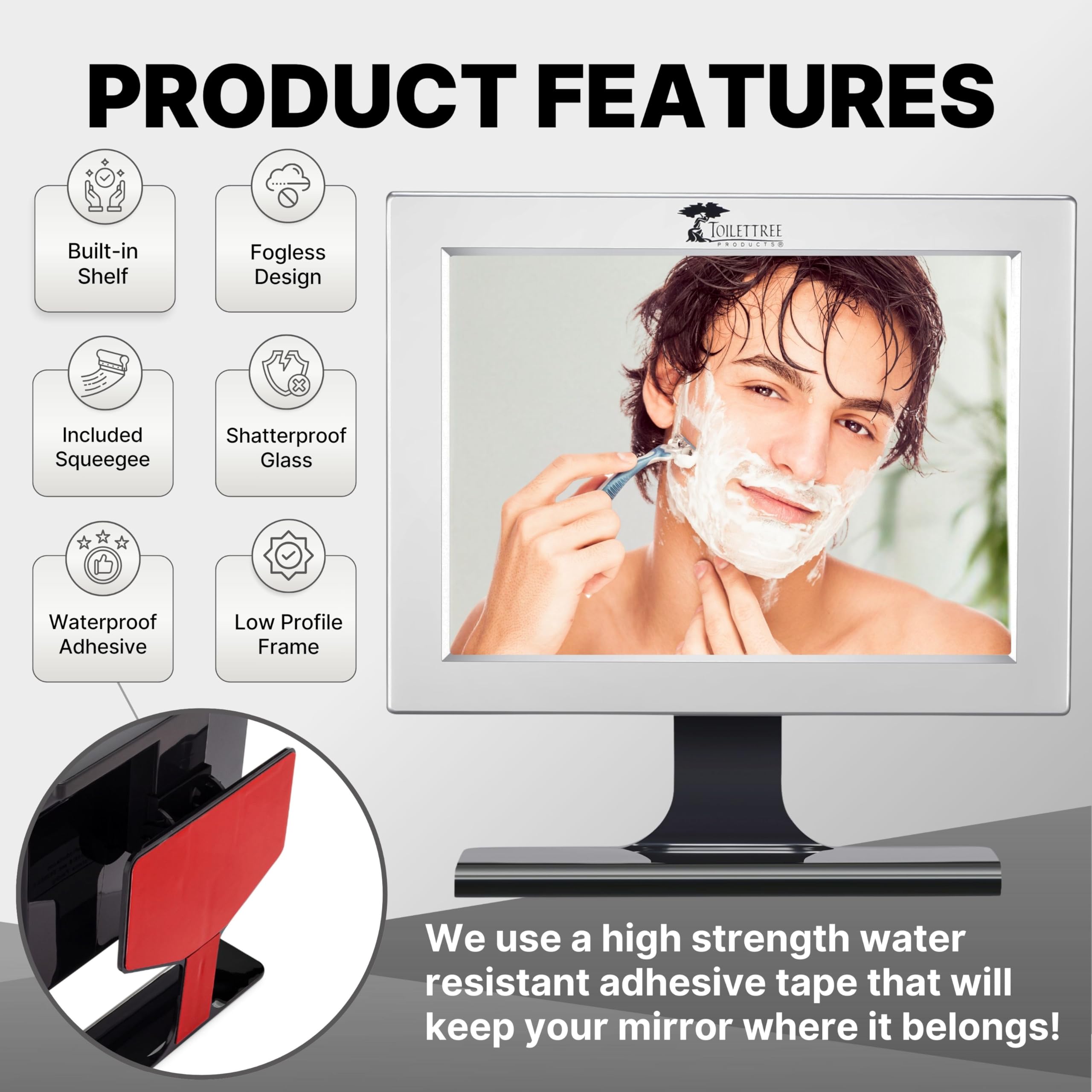 ToiletTree fogless mirror enhancing the in-shower routine.