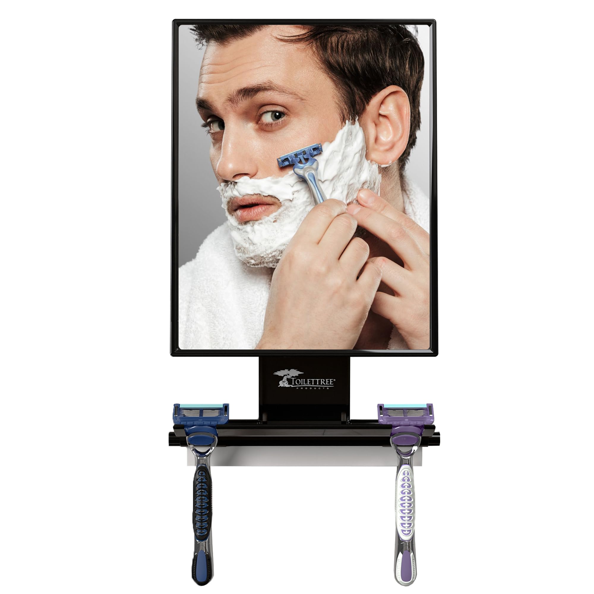 ToiletTree fogless shower mirror main view for clear in-shower grooming