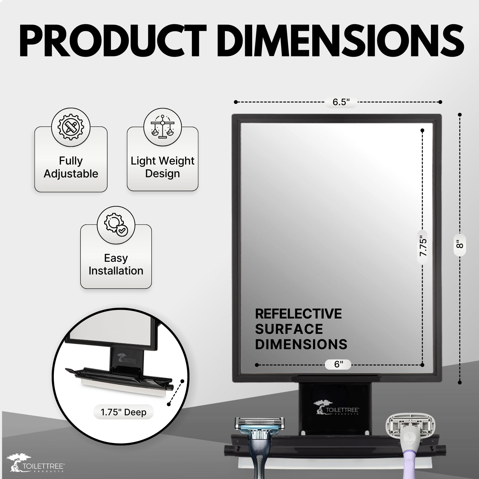 ToiletTree fogless shower mirror strong mount for secure placement