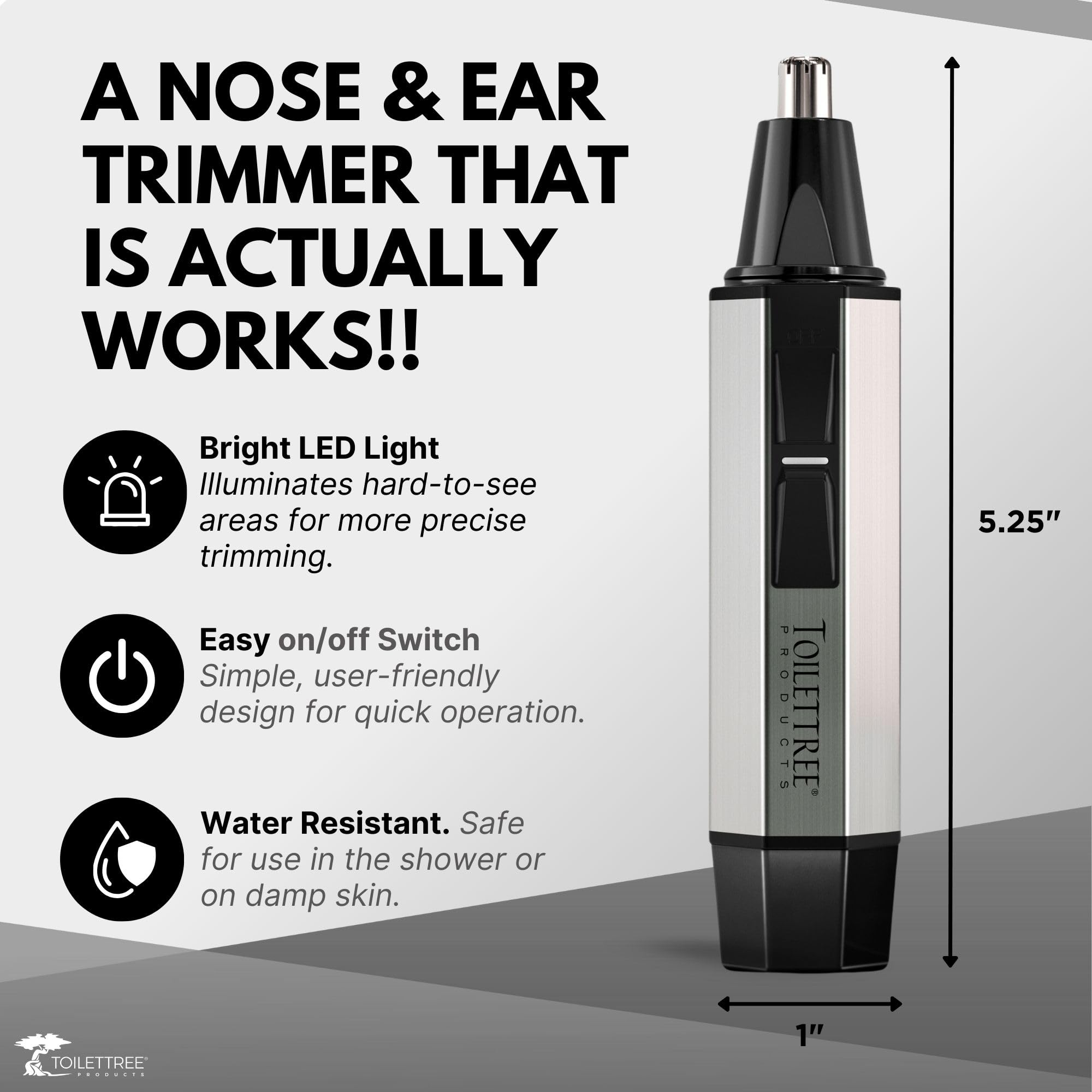 ToiletTree nose trimmer shows rotary cutting system clearly