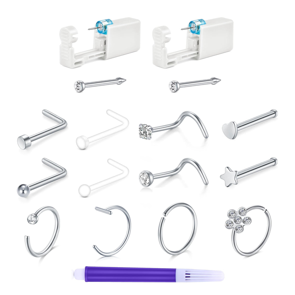 TOKRING nose piercing kit components ready for safe at-home piercing.