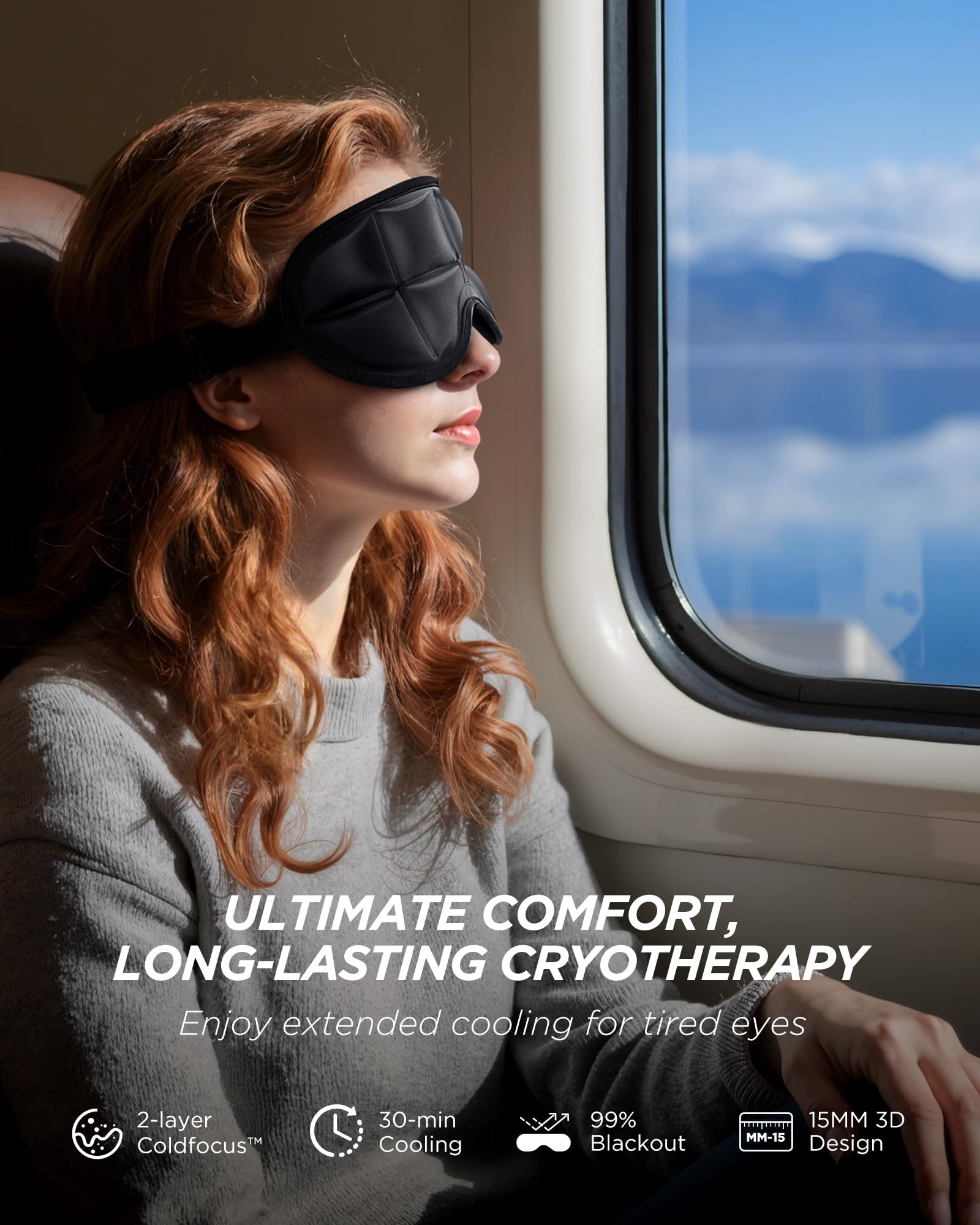 Tolaccea cooling sleep mask side view showing flexible fit for all faces