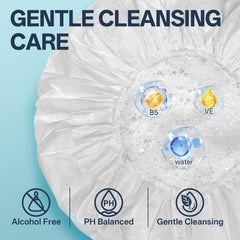 Tolnetr shampoo cap on head illustrating rinse-free wash convenience