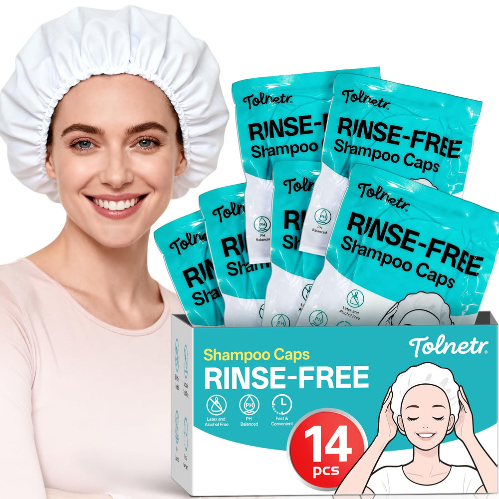 Tolnetr shampoo caps no-need rinse 14-pack packaging for easy care at hospitals and home