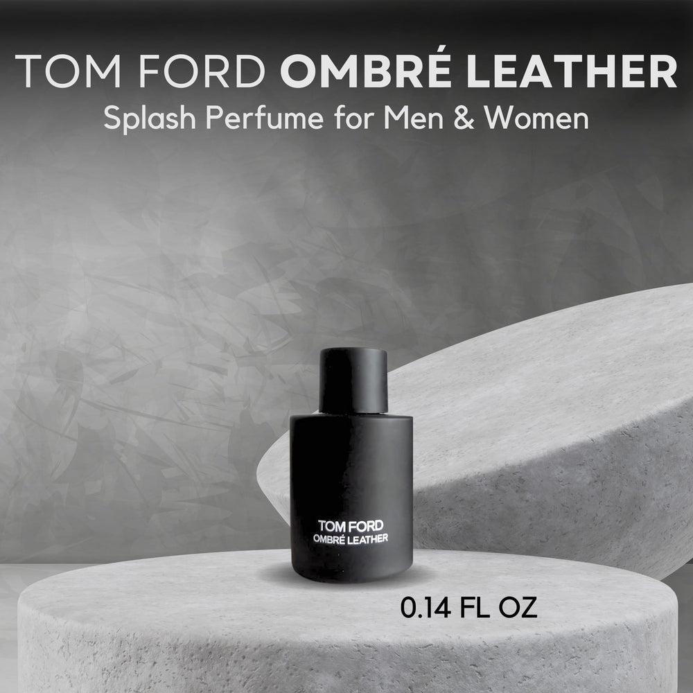Close-up of the Ombre Leather mini bottle for on the go fragrance