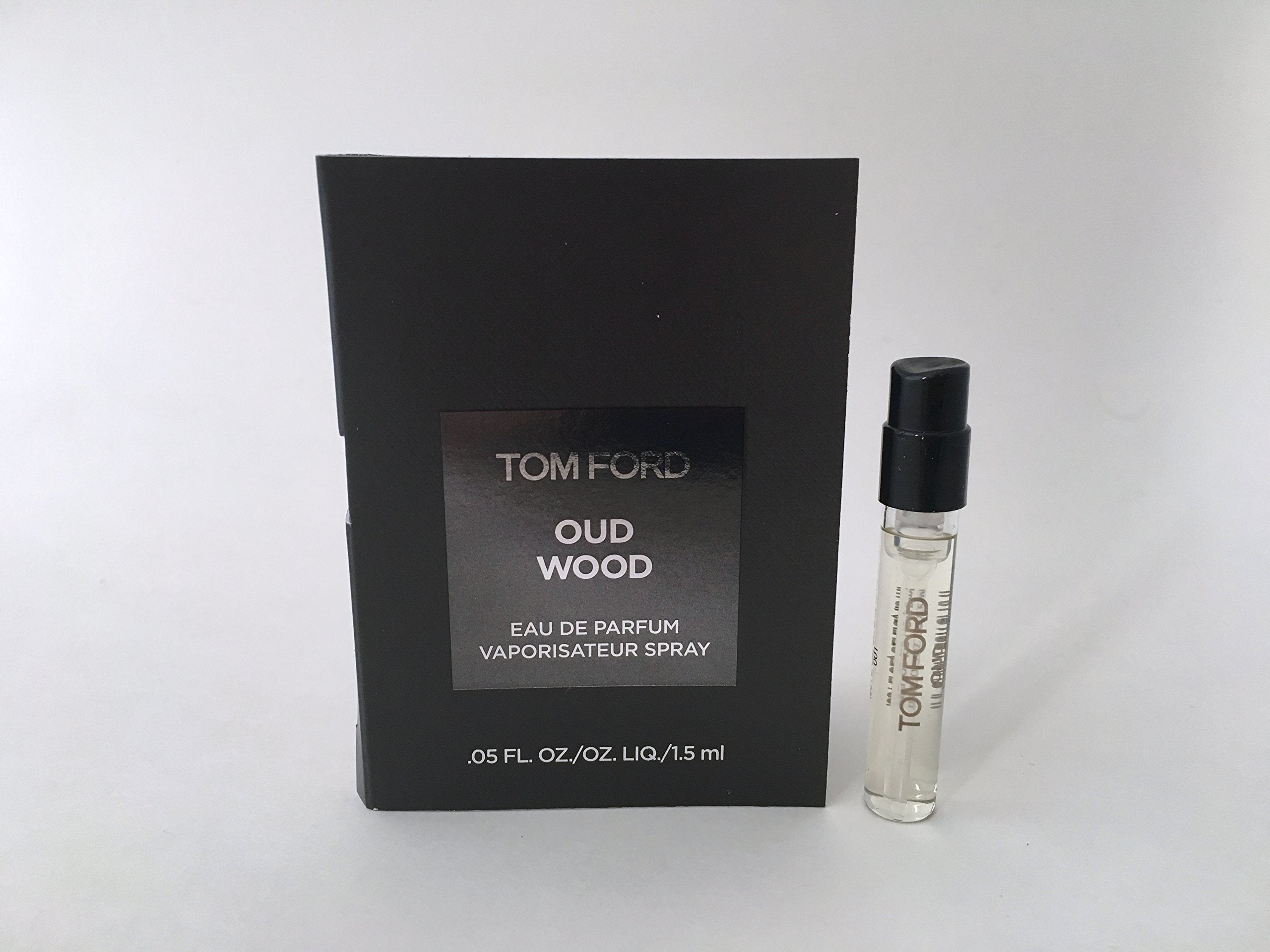 Tom Ford Oud Wood sample bottle for travel and on-the-go testing.