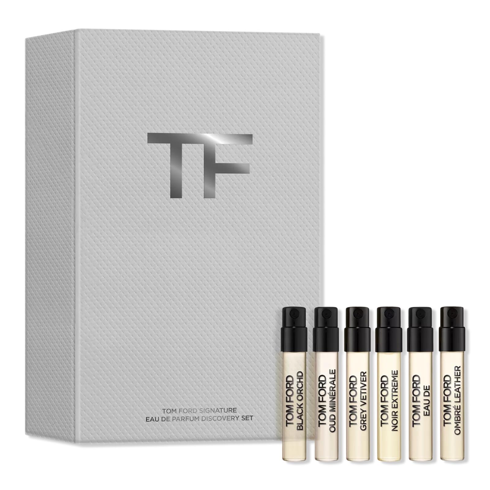 Tom Ford Signature Gift Set: six fragrance samples for exploring bold scents and day-to-night wear.