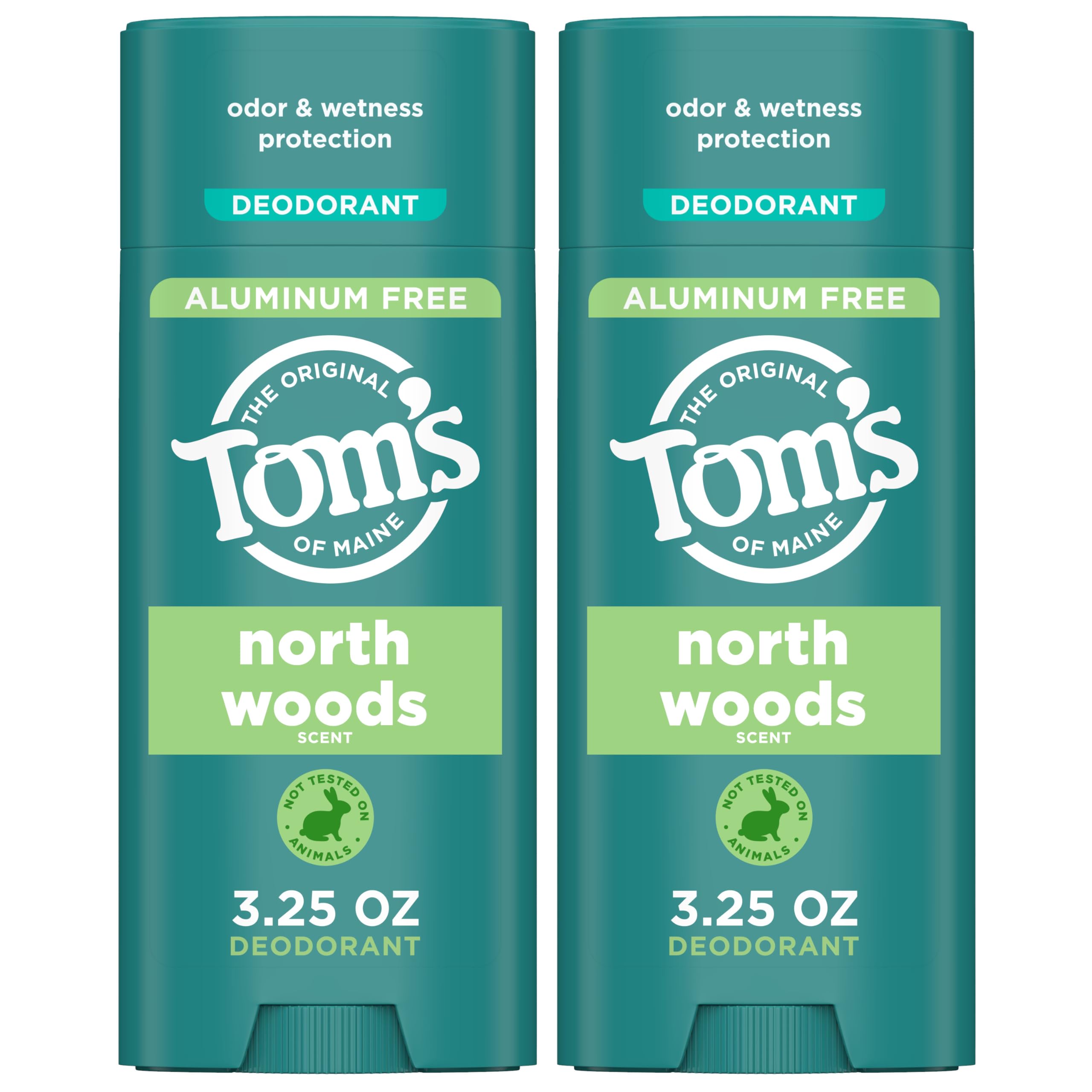 Tom’s of Maine North Woods desodorante stick, envase externo, sensación fresca todo el día