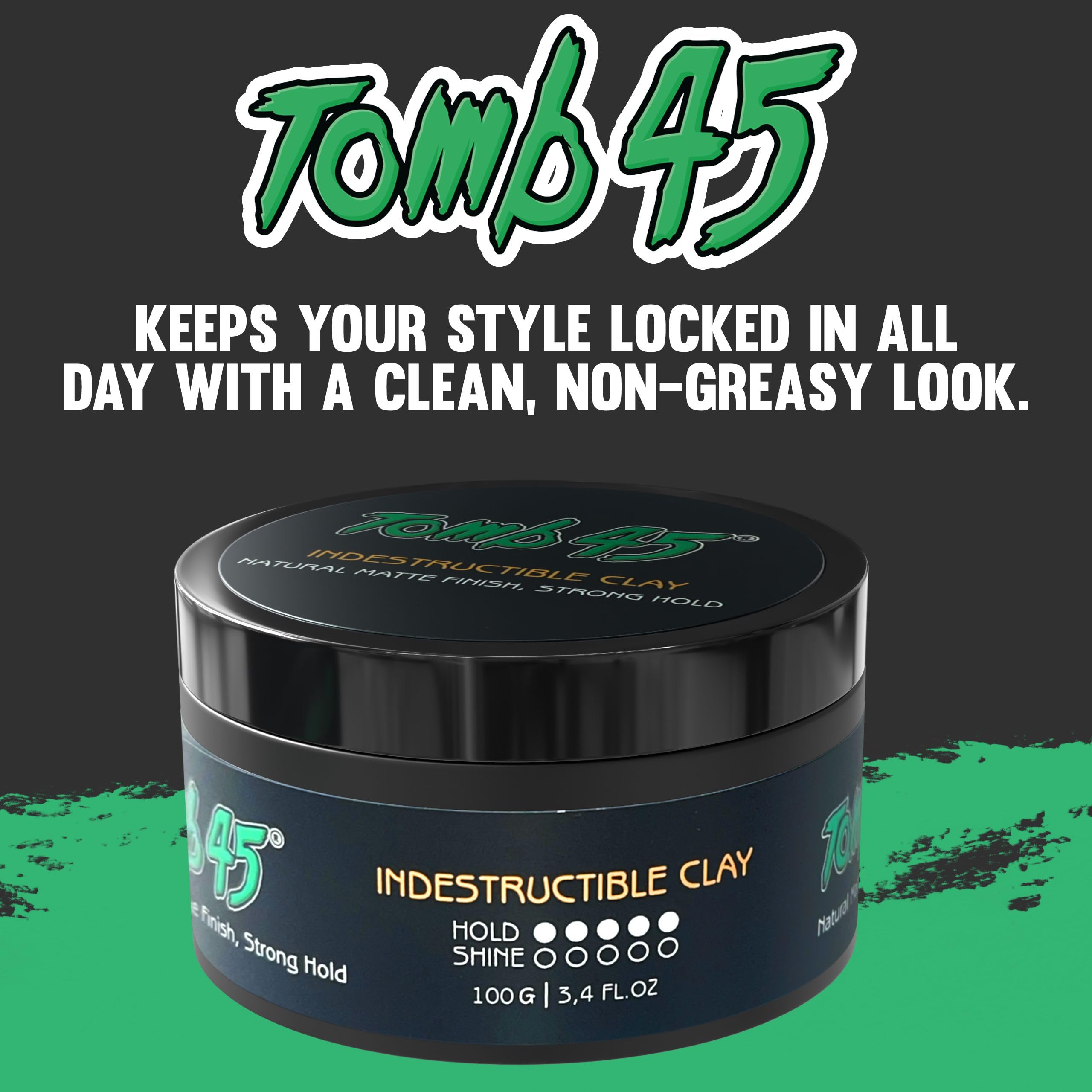 Tomb 45 Arcilla para cabello, estilo versátil para diferentes looks.