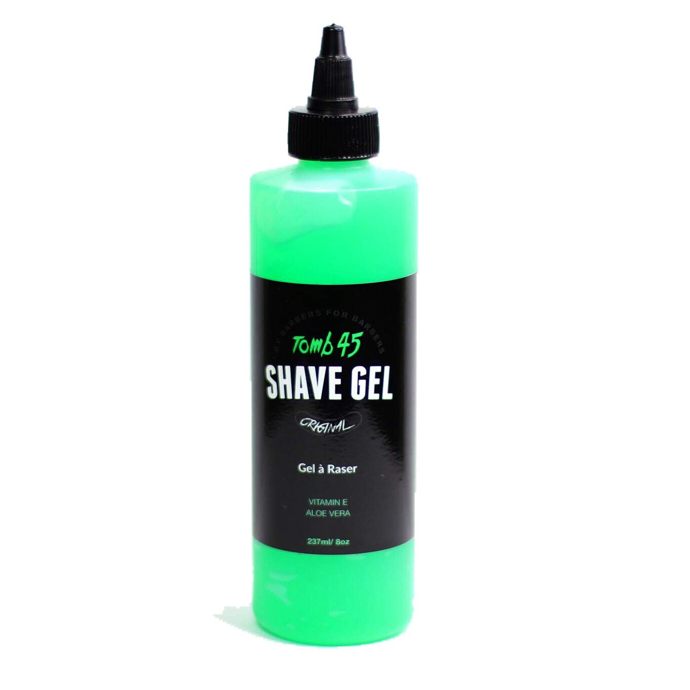 Tomb 45 shave gel, clear precision for sensitive skin and close, controlled shaves.