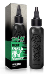 Tomb 45 No Drip Onyx bottle pour showing smooth, long-lasting color for beard and hairlines