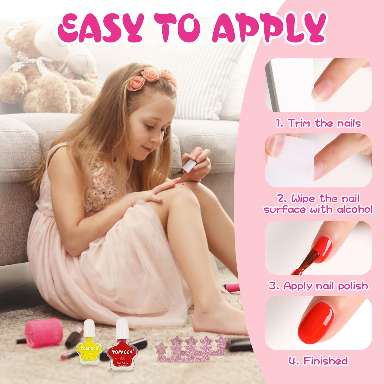 Base de agua TOMICCA para uñas sensibles y limpieza sencilla.