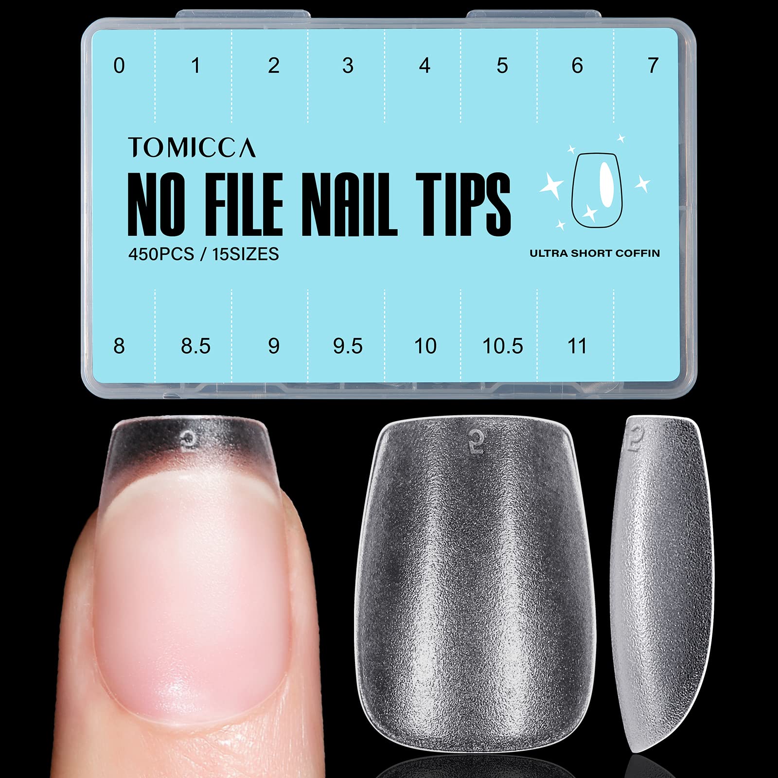 TOMICCA extensiones de uñas forma ataúd extra cortos, ideales para uñas cortas.