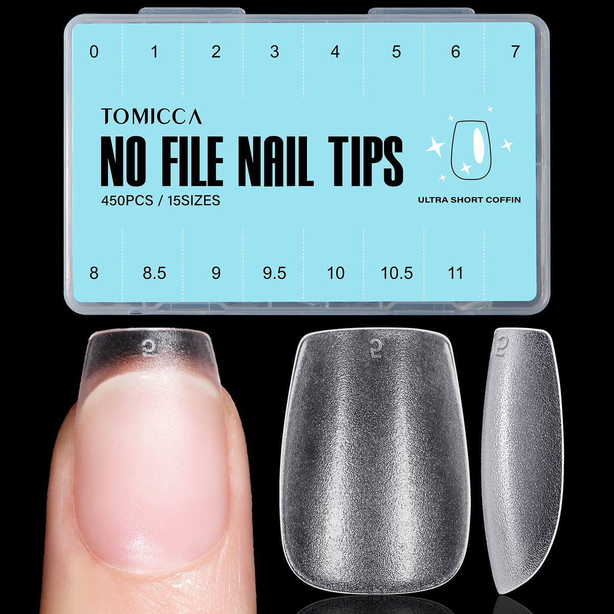 TOMICCA extensiones de uñas forma ataúd extra cortos, ideales para uñas cortas.