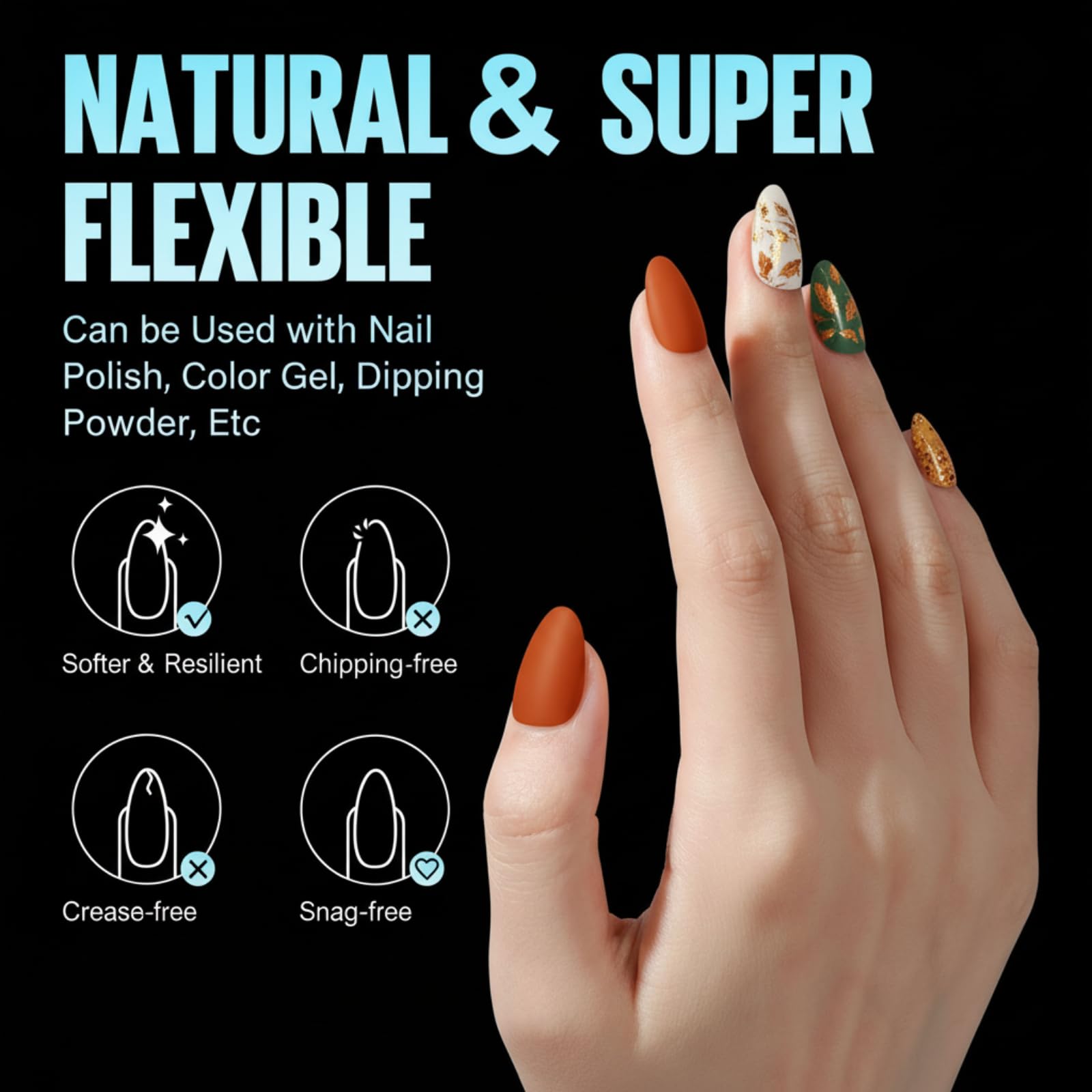 TOMICCA full-cover almond tips deliver a seamless extension look.