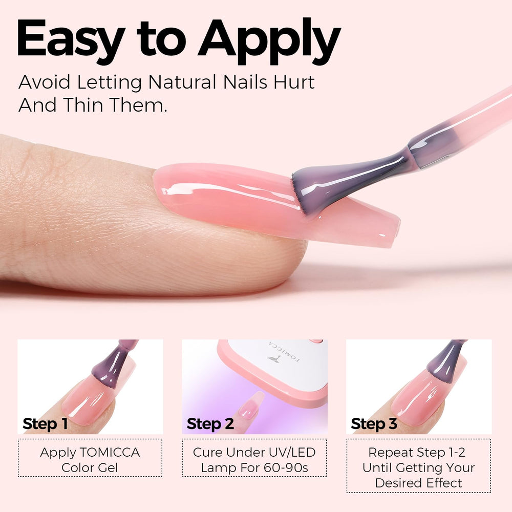 TOMICCA Base and Top Coat setup with jelly pink polish.