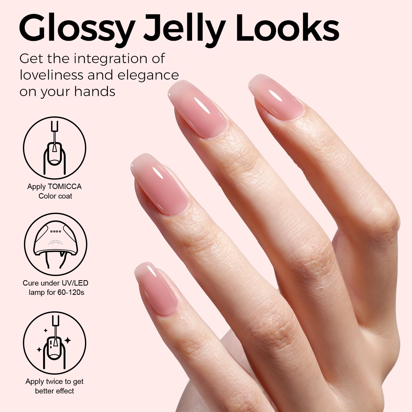 TOMICCA Jelly Pink color swatch shows sheer buildable pink shade.