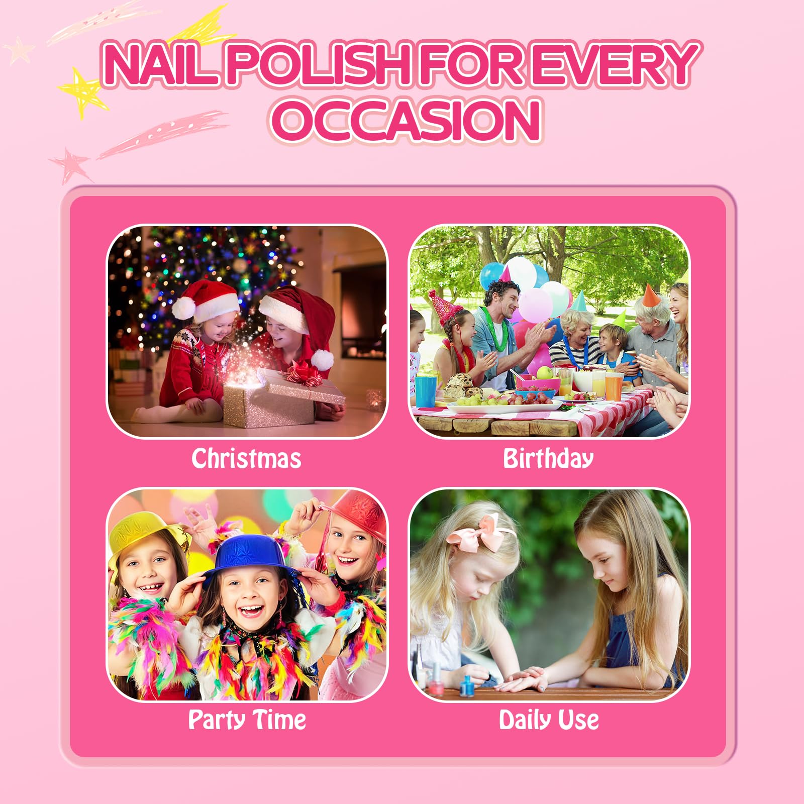TOMICCA Kids Nail Polish, retirada fácil para cambiar de look rápidamente.