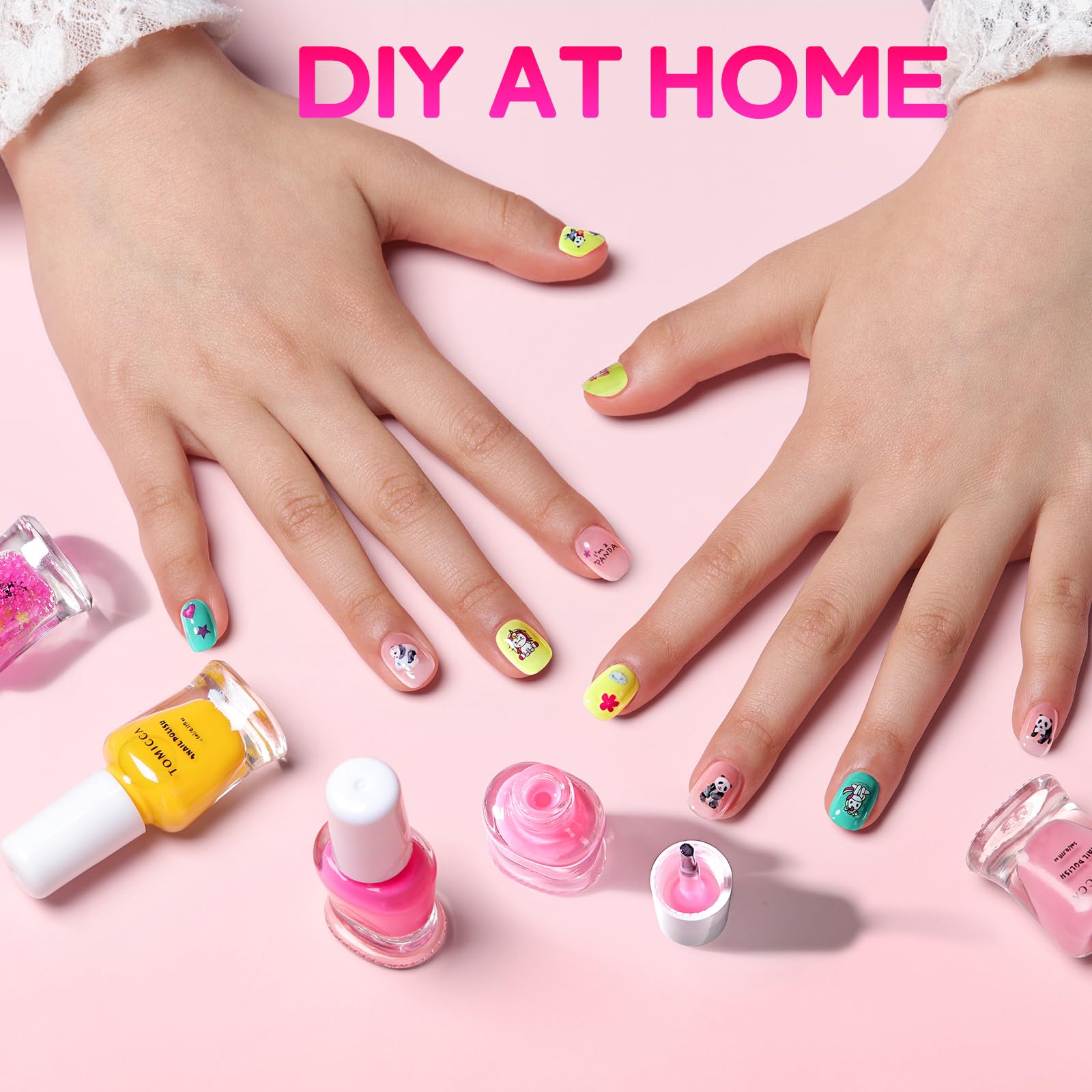 Colores pastel de TOMICCA para uñas infantiles elegantes.
