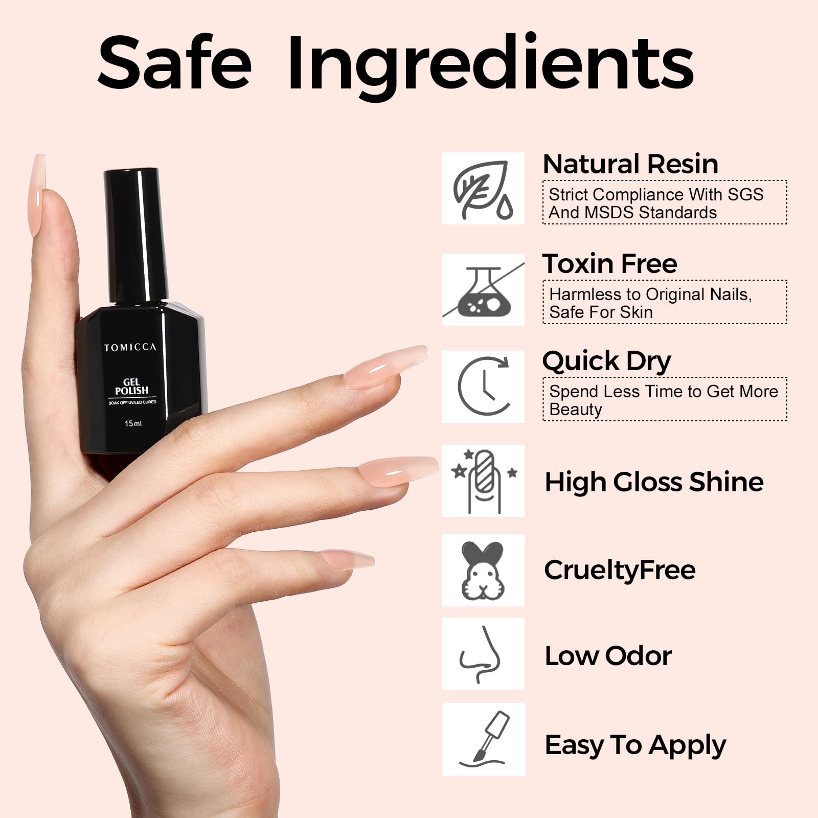 TOMICCA Nude Gel Nail Polish layering shows buildable opacity for custom looks.