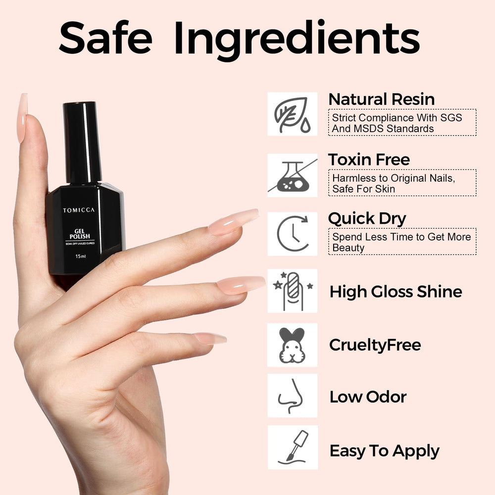 TOMICCA Nude Gel Nail Polish layering shows buildable opacity for custom looks.