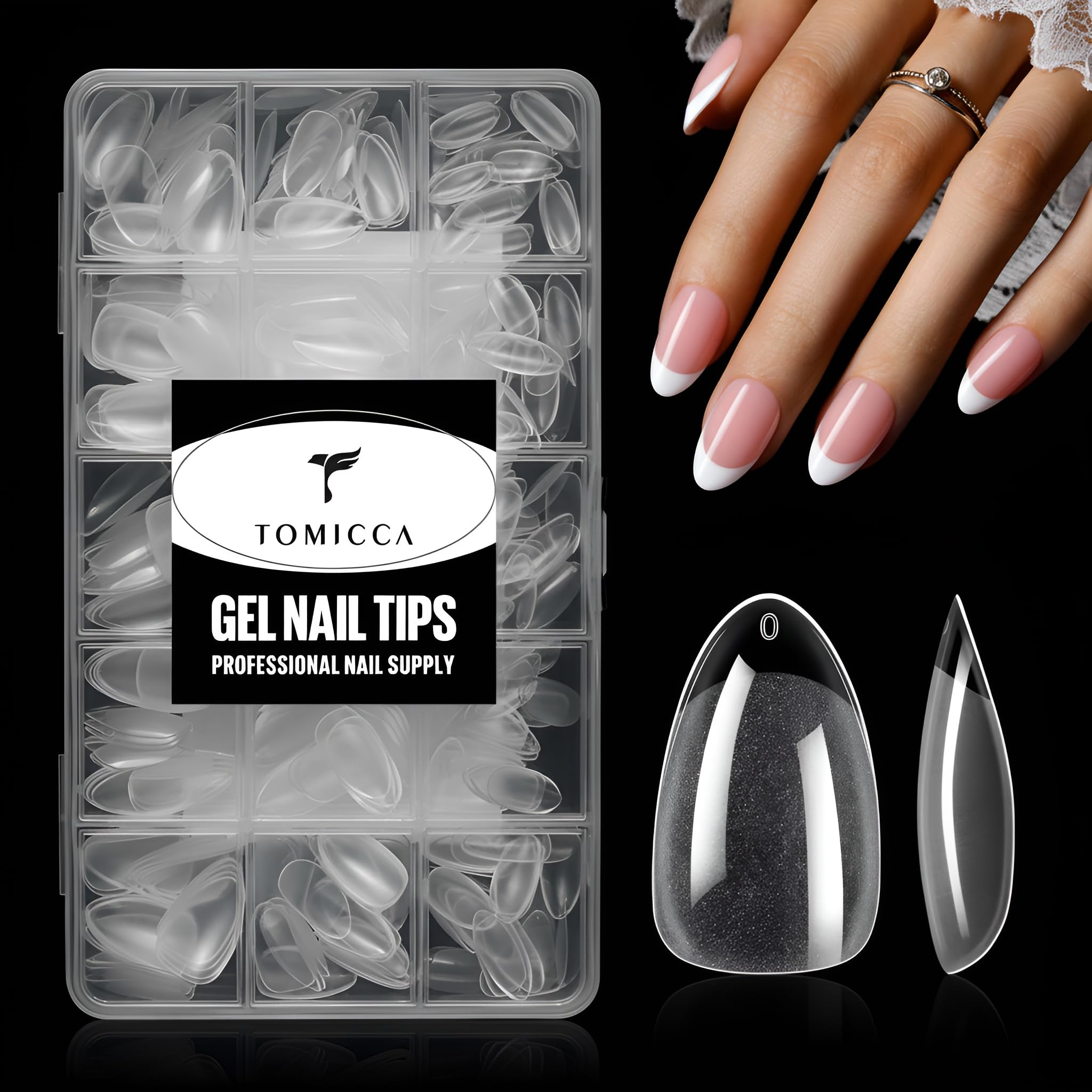 Puntas de uñas almendra corta de TOMICCA con acabado mate para manicura casera elegante