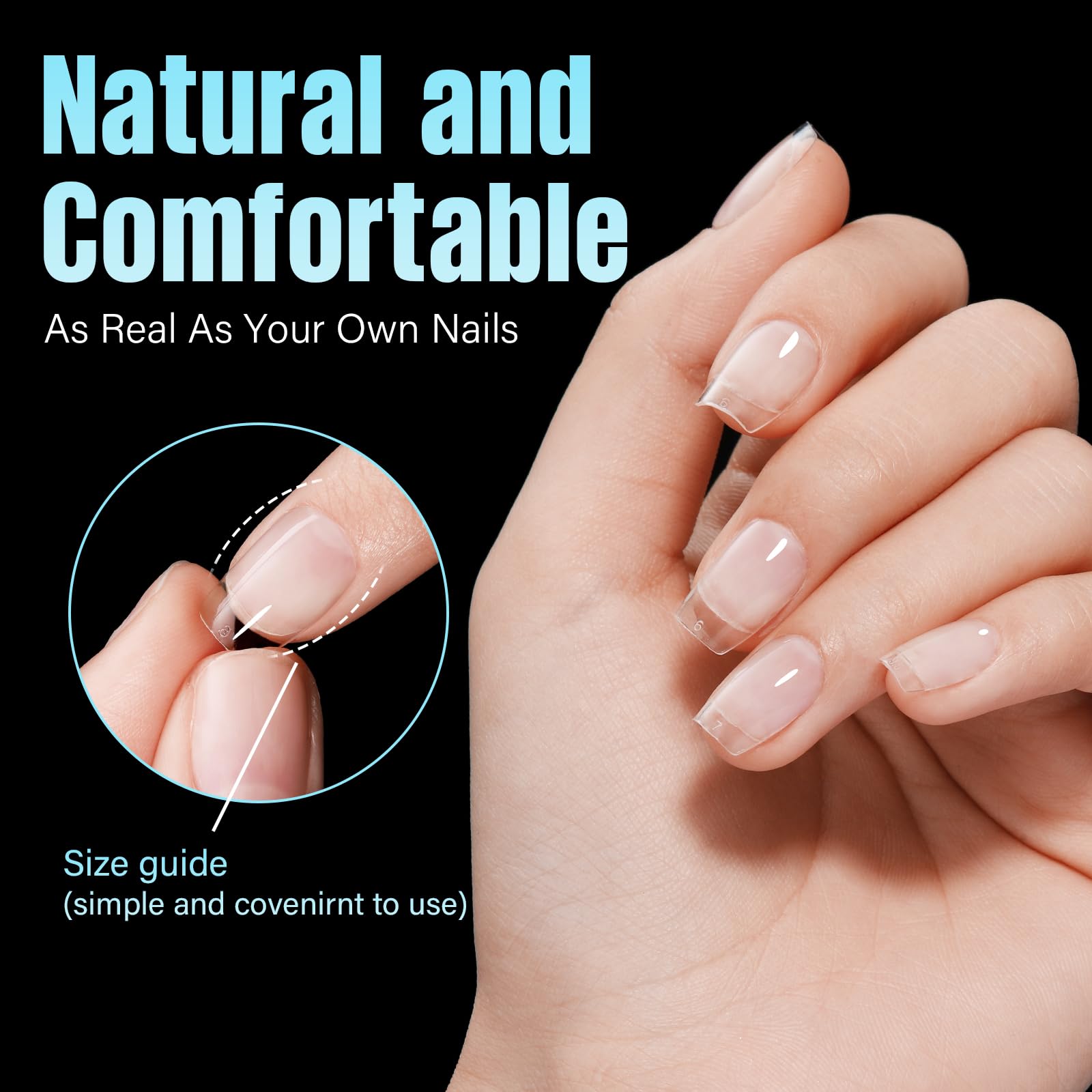 Uñas TOMICCA forma ataúd con borde gel resistente para mayor durabilidad.