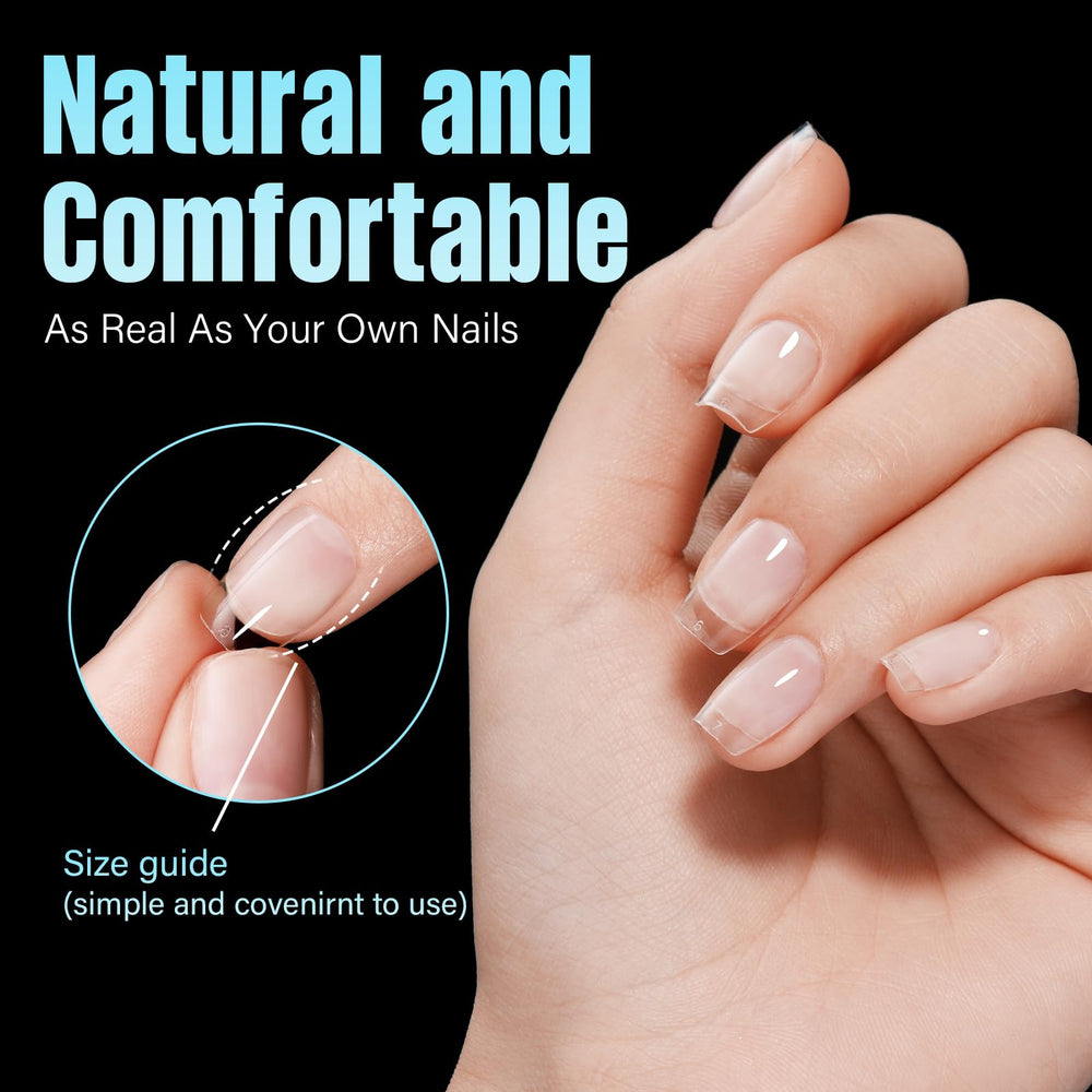 Uñas TOMICCA forma ataúd con borde gel resistente para mayor durabilidad.