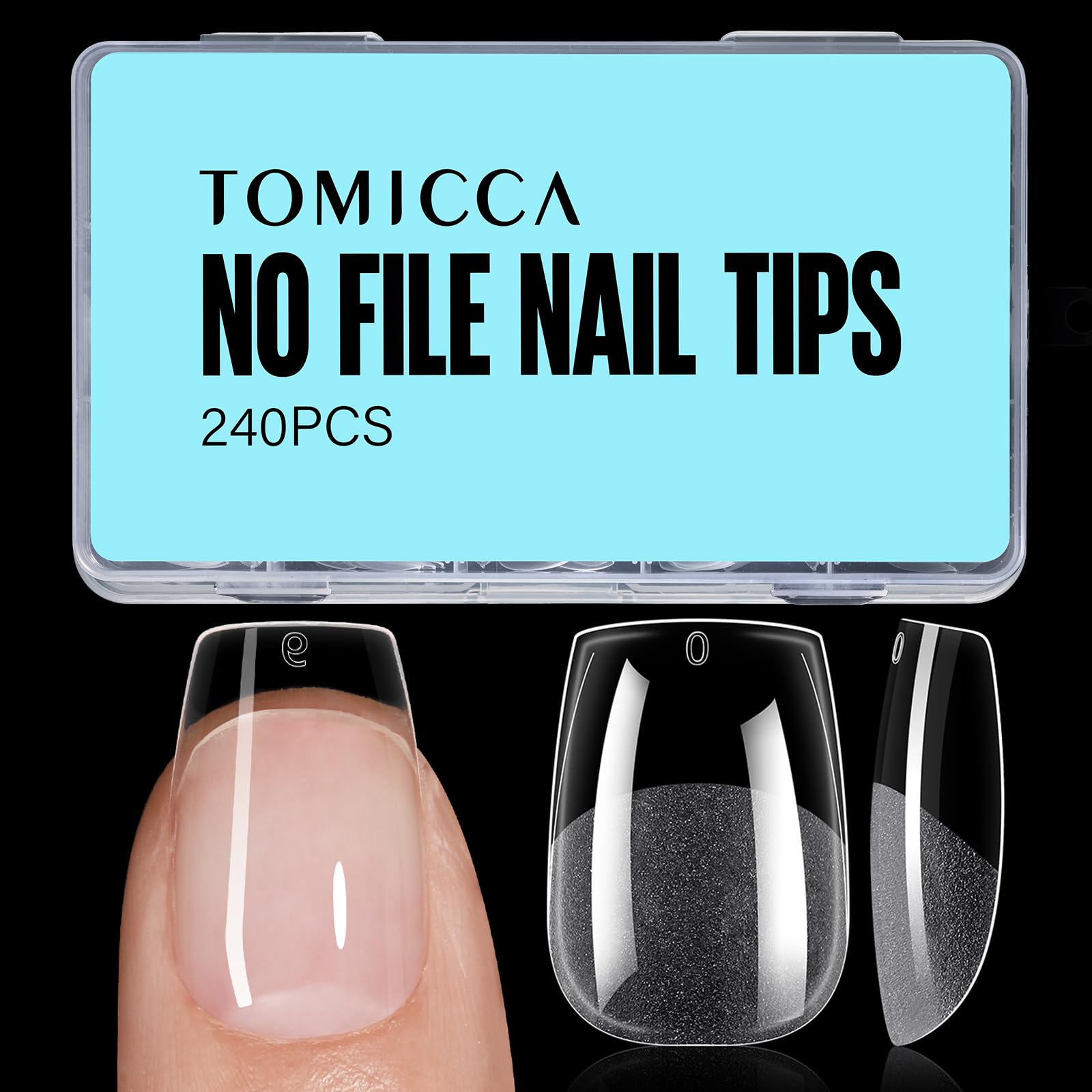 Uñas TOMICCA con forma ataúd extra corto de 240 piezas para bricolaje en casa.